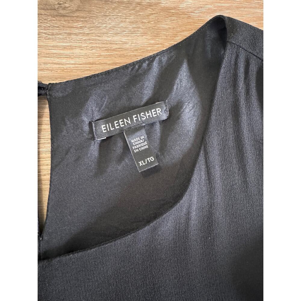 Eileen Fisher | Black Sleeveless Midi Dress XL Scoop Neck Shift Minimalist - Picture 8 of 8